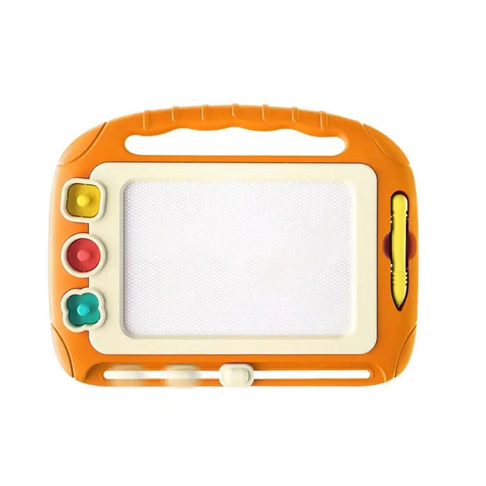 Child using a magnetic art and learning board, illustrating engaged activity and skill development.