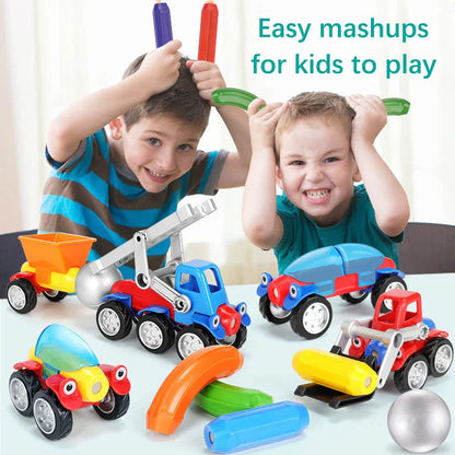 Close-up of magnetic connection on a building block from kids' vehicle toy set, durable and safe STEM toy