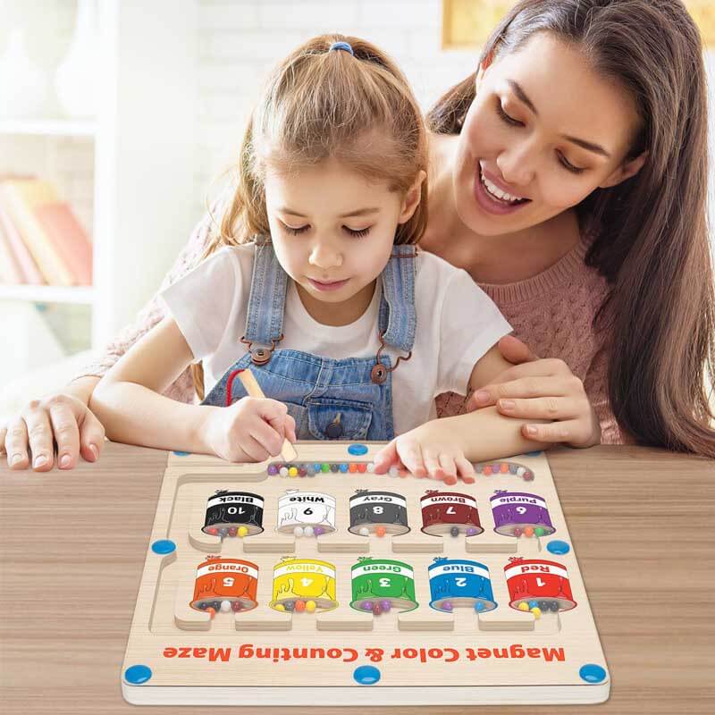 Educational magnetic maze for kids, promotes color and number recognition