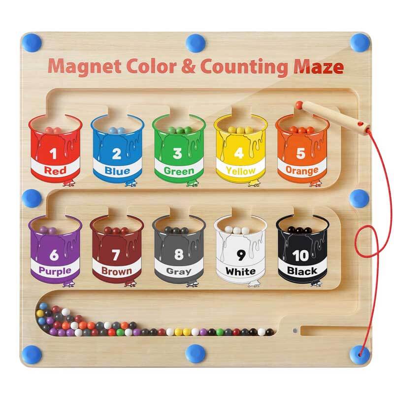 Wooden magnetic maze board, Montessori toy for fine motor skill development