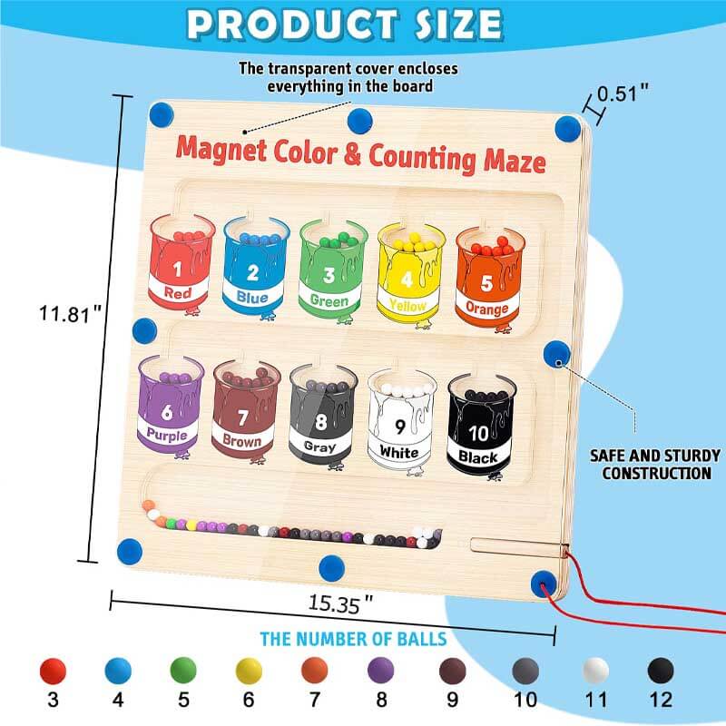 Toddler activity magnetic number and color maze for preschool learning