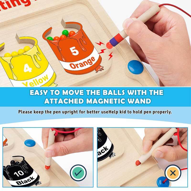 Wooden educational toy, Magnetic Color & Number Maze for early learning