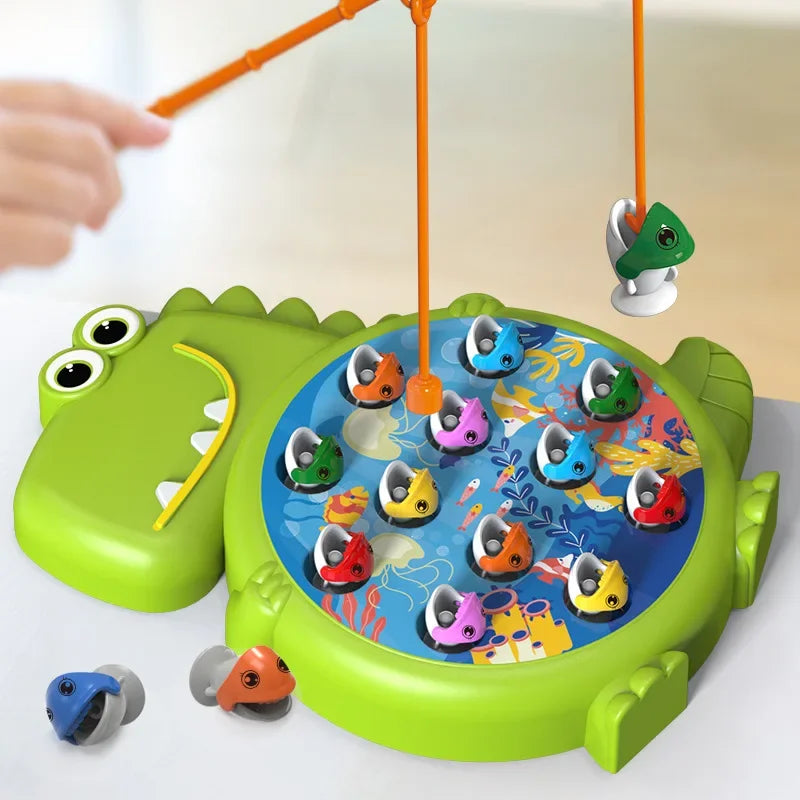 Kids' Magnetic Dino Fishing Game: preschool toy set for motor skill development.