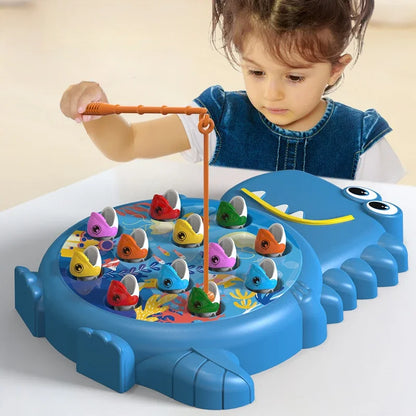 Dinosaur-themed magnetic fishing toy, a fun educational game for young children.