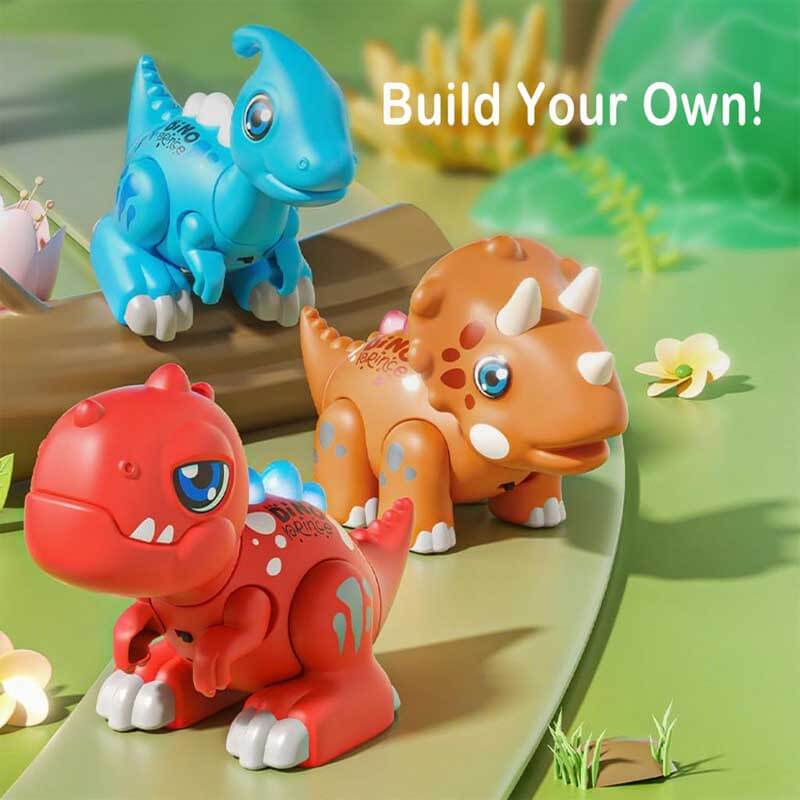 Magnetic building blocks forming a glowing Brontosaurus with sound effects for children