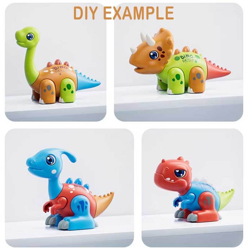 Children playing with a vibrant, illuminated magnetic dinosaur building toy, creating unique creatures