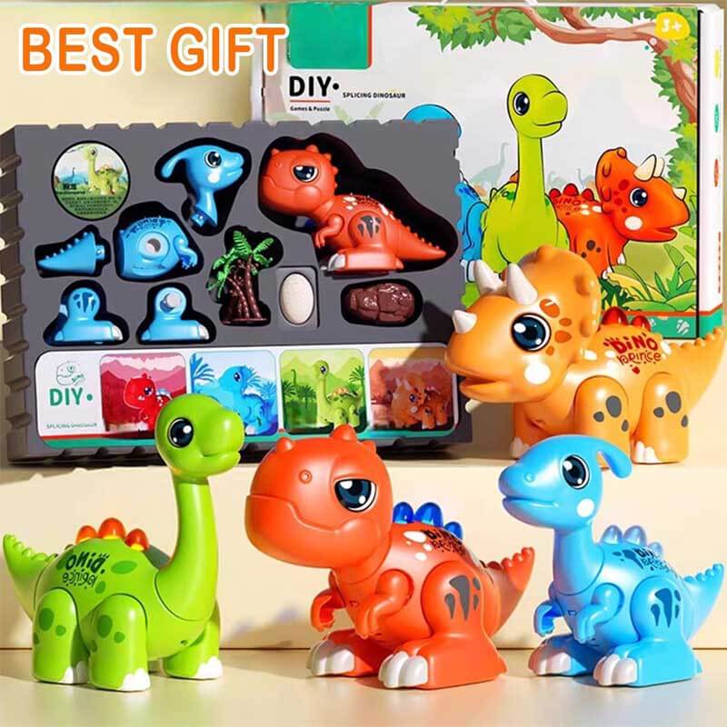 Close-up of magnetic dinosaur building toy pieces, showing LED lights and sound speaker detail