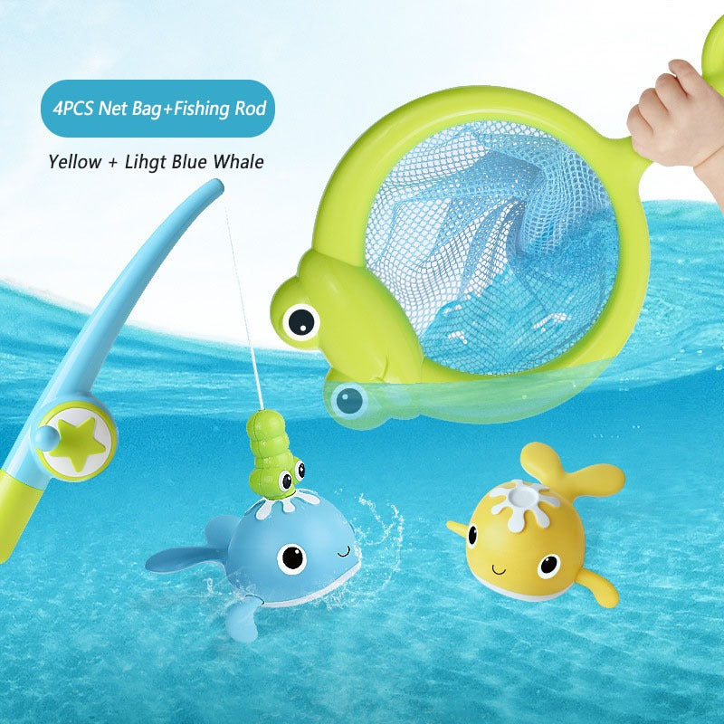 Assortment of magnetic fish, crab, and octopus bath toys from the Kids' Fishing Set, in bright, engaging colors.