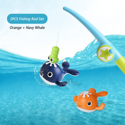 Kids' Magnetic Fishing Bath Toy Set packaging displaying the fishing game concept for children's developmental play.
