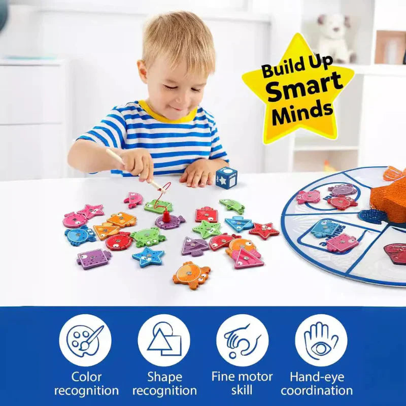 Kids fishing game: Wooden magnetic toy with various sea creatures, perfect for preschool learning