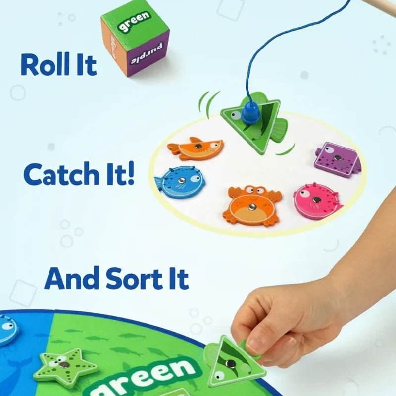 Activity toy: Child excitedly engaging with the magnetic fishing game, developing motor skills