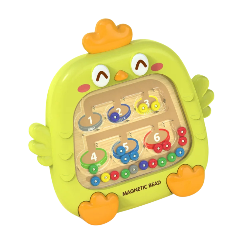 Close-up of a vibrant magnetic maze toy, focusing on color sorting and fine motor skills for kids.