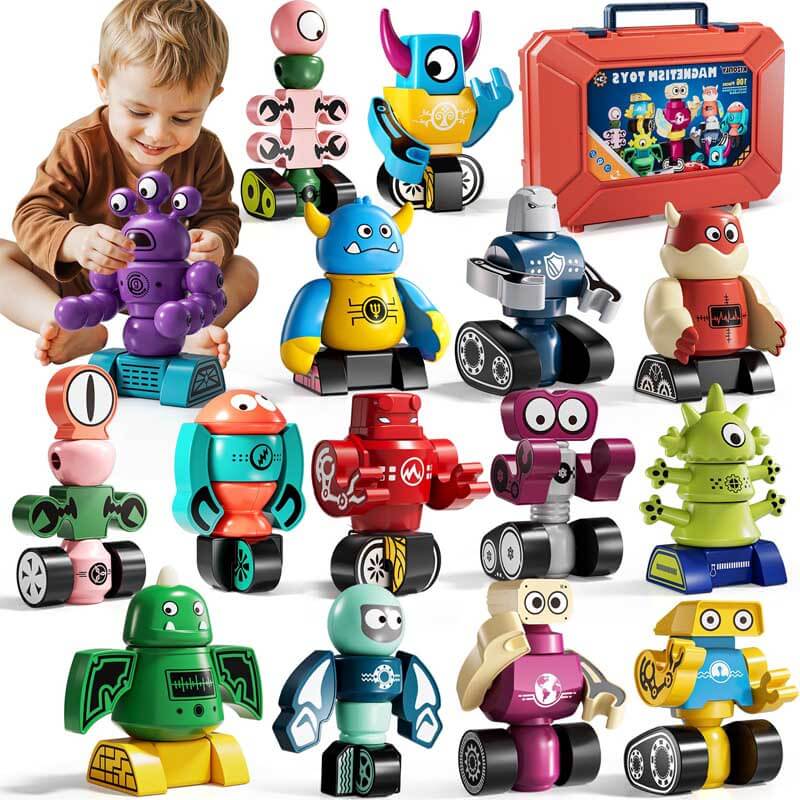 Kids magnetic robot building blocks toy set with colorful pieces, perfect for construction and educational play