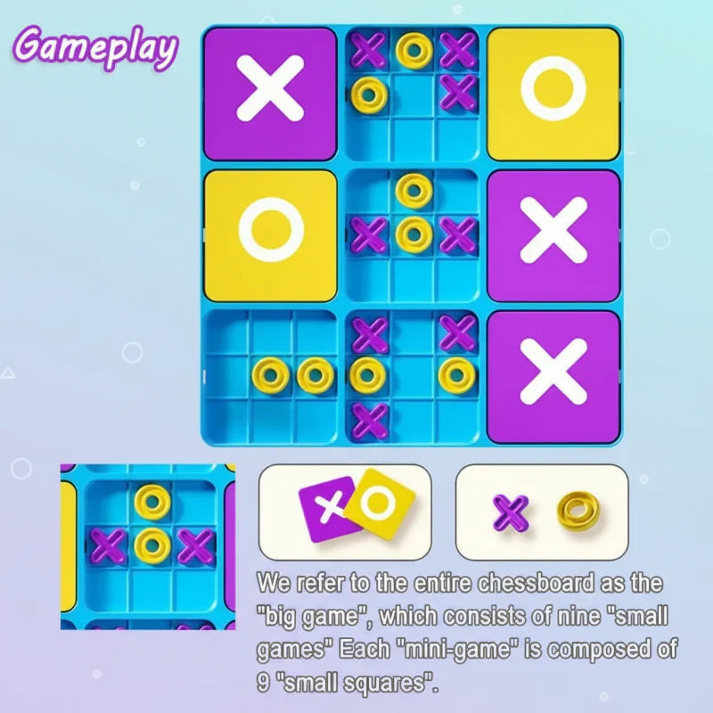 Close-up of magnetic Tic-Tac-Toe pieces on board, a fun brainteaser and strategy game for kids