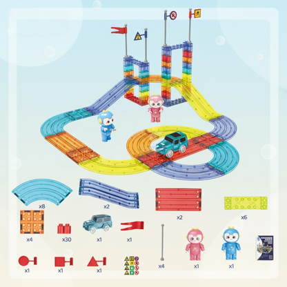 Educational magnetic track toy with electric car, designed for fun and developmental play.