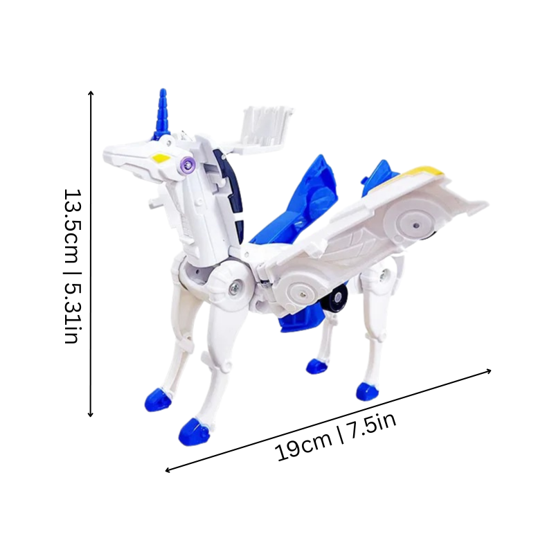 Battery-free magnetic robot car toy transformed into a robot, showcasing articulated design for creative play.