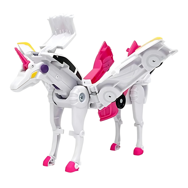 Close-up of kids' magnetic transforming robot car toy, highlighting magnetic connection points, fun for motor skills.