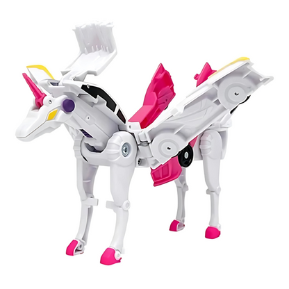 Close-up of kids' magnetic transforming robot car toy, highlighting magnetic connection points, fun for motor skills.