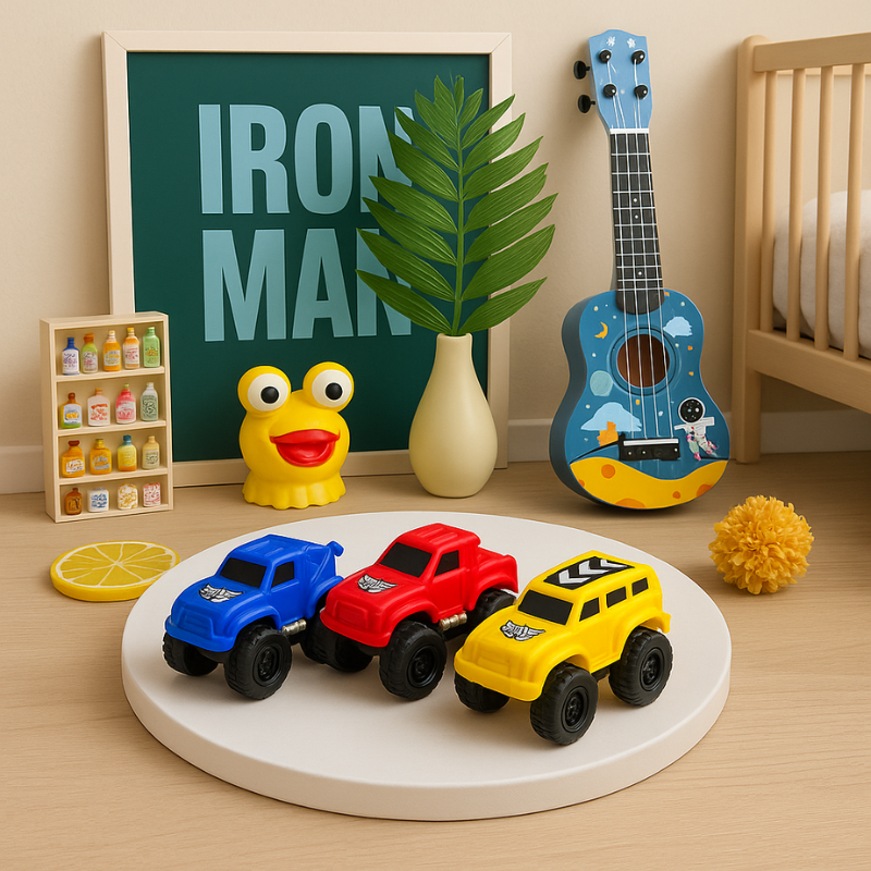 Kids magnetic wall-climbing race car toy, red and blue, on a white wall, promoting active play.