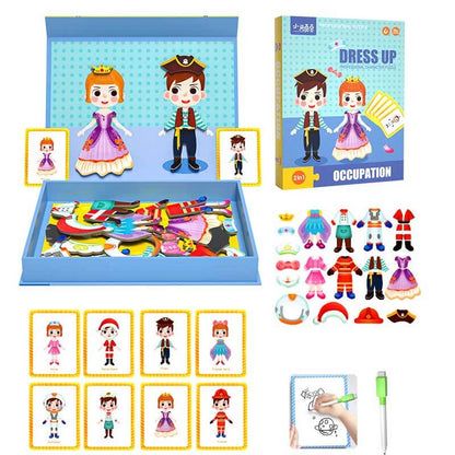 Interactive kids wooden toy with magnetic pieces for dress-up fun