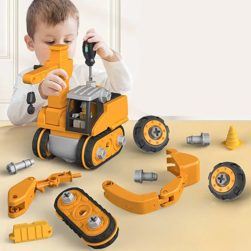 Kids' Master Builder Engineer Construction Toy Set with yellow digger and building blocks