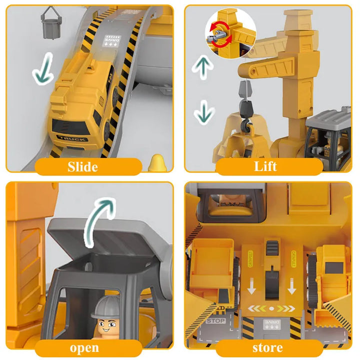 Creative play vehicle playset: Kids' Master Builder Engineer Construction Toy Set in action