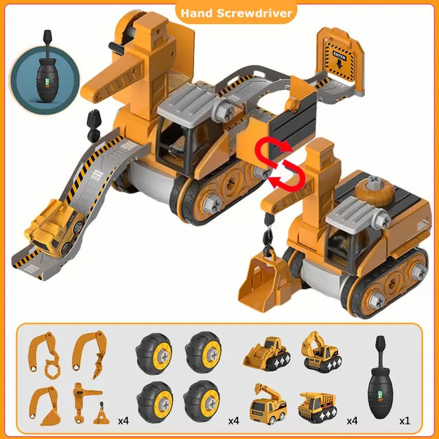 Boys' toy construction set with digger, truck, and building pieces for imaginative play