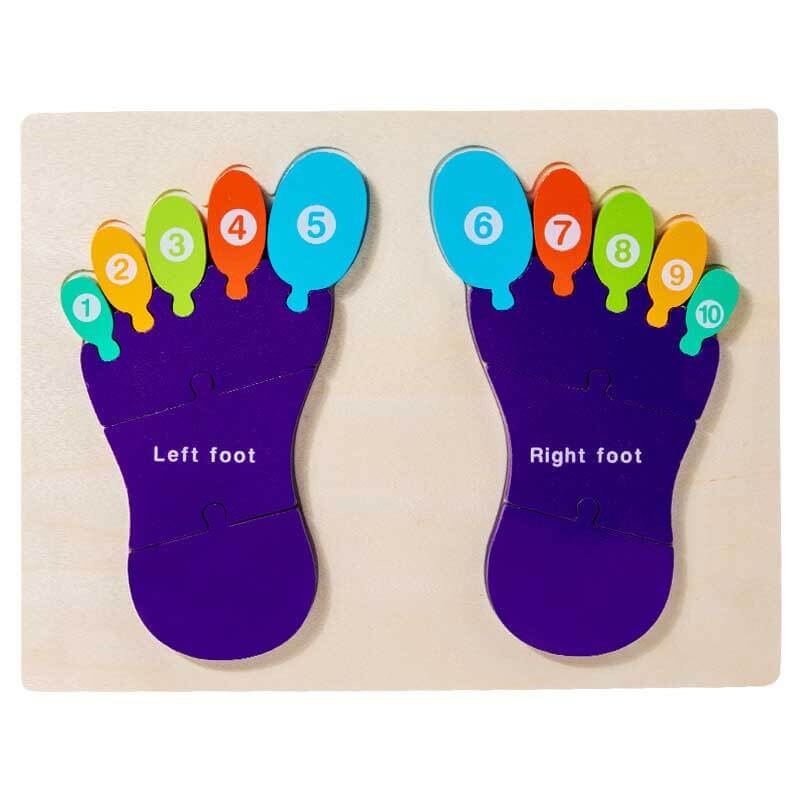 Preschool learning: wooden cognitive puzzle toy featuring palm and foot for kids
