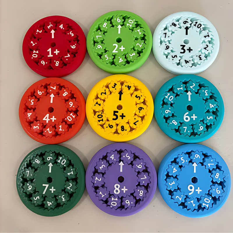 Kids' math fidget spinner for learning multiplication, addition, division, subtraction; STEM educational toy.