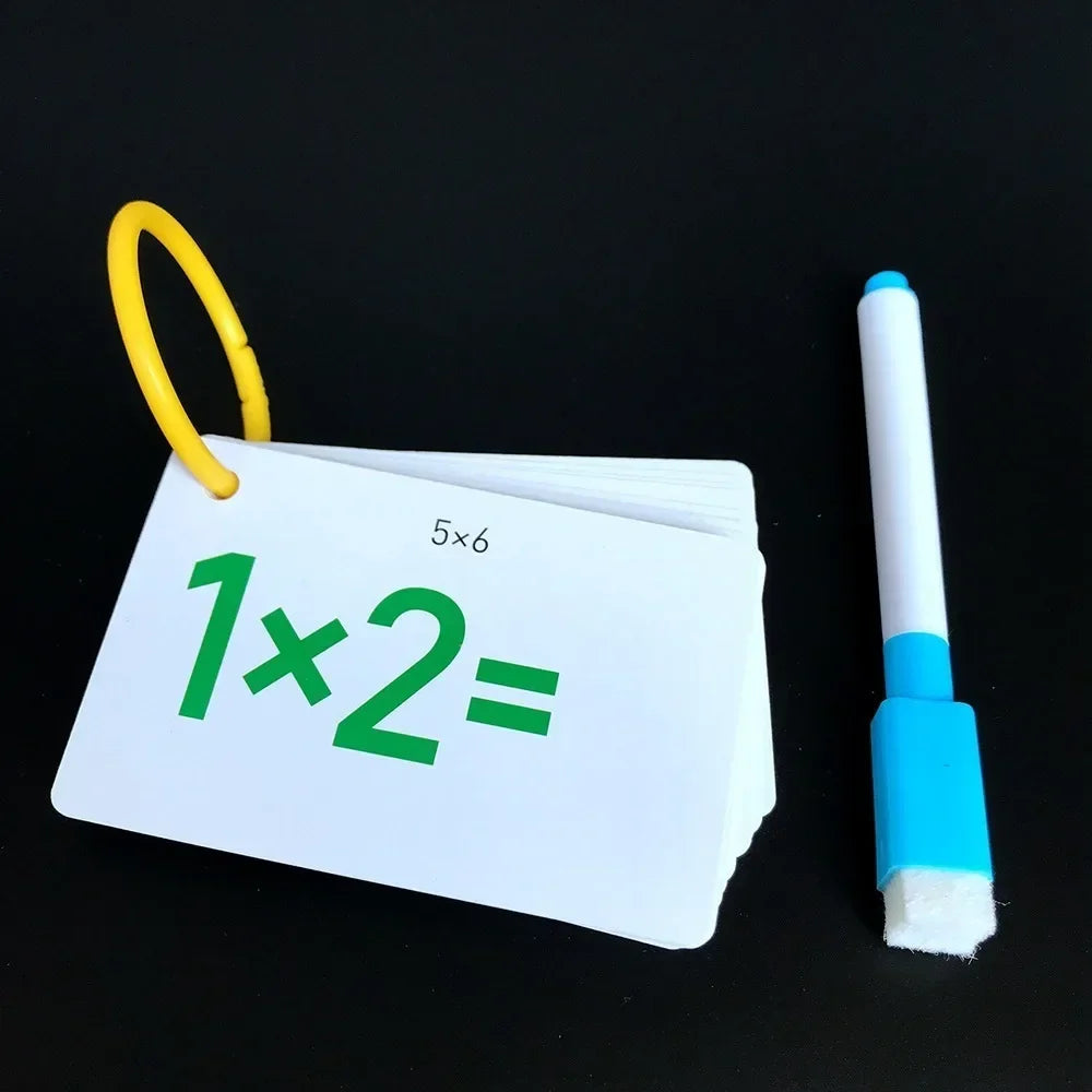 Colorful stack of kids' math learning flash cards, an educational toy for young students