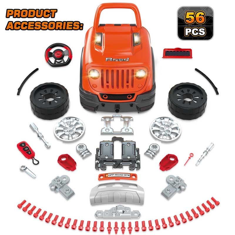 Child actively engaged with kids' mechanic engine repair toy set, learning and playing