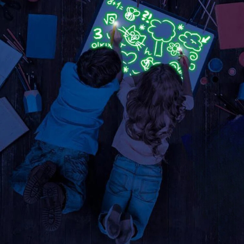 Kids' Mess-Free LED Drawing Board with colorful drawing, perfect for creative play & toddler activities