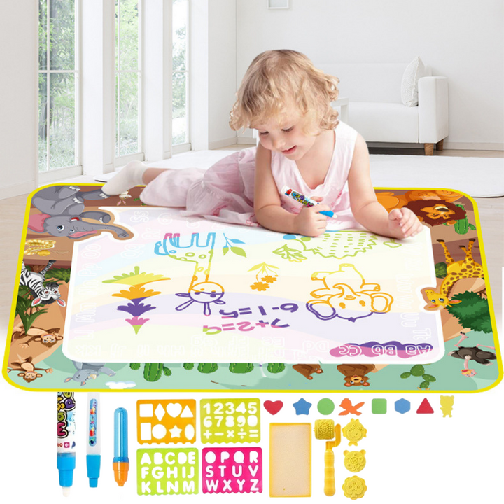 Kids' Mess-Free Water Doodle Mat with Magic Pens for creative toddler art and educational play