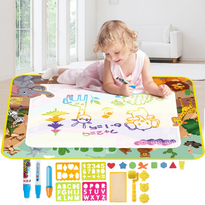 Kids' Mess-Free Water Doodle Mat with Magic Pens for creative toddler art and educational play
