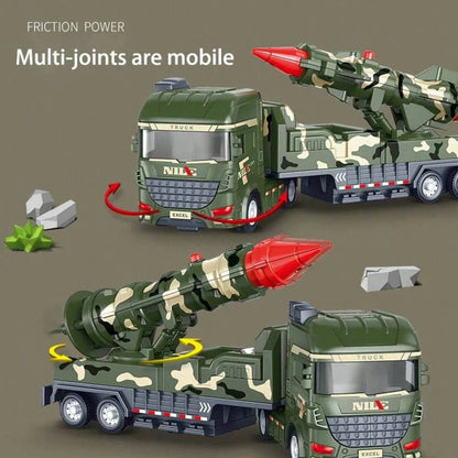 Side view of kids' military rocket launcher vehicle, encouraging imaginative adventures