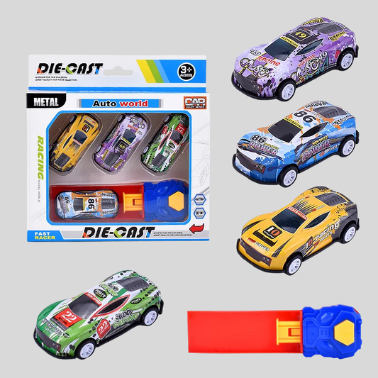 Kids' Mini Car Launcher Play Set with blue toy car, red launcher and track for educational play