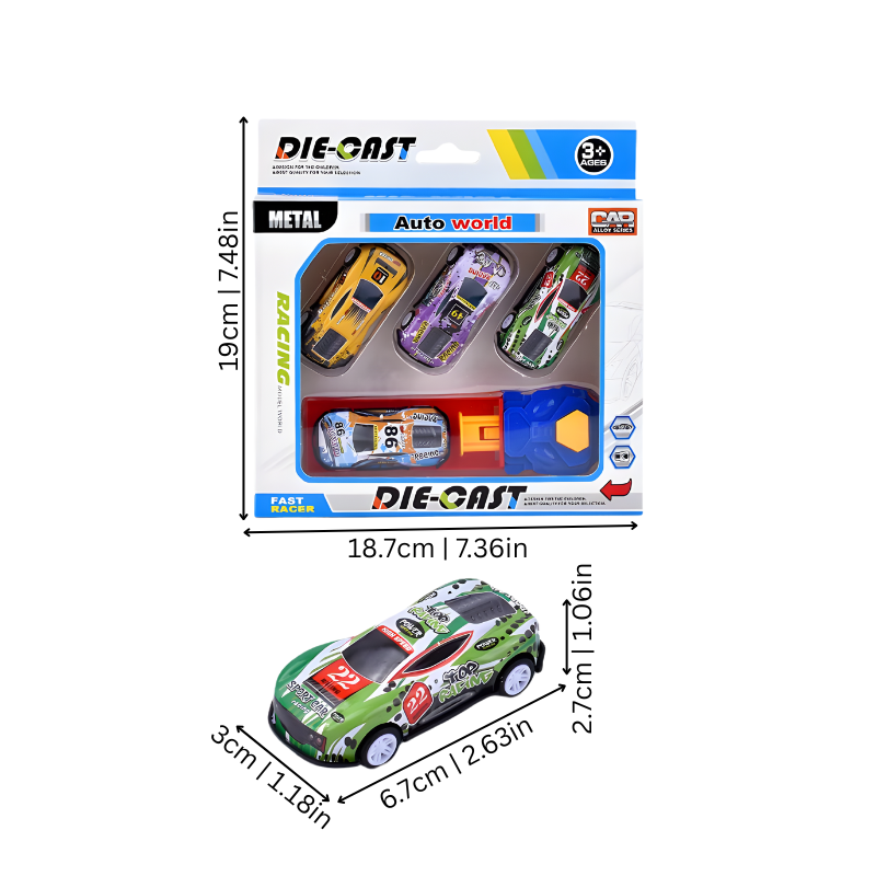 Close-up of child's hand launching a small red toy car from the Mini Car Launcher Play Set