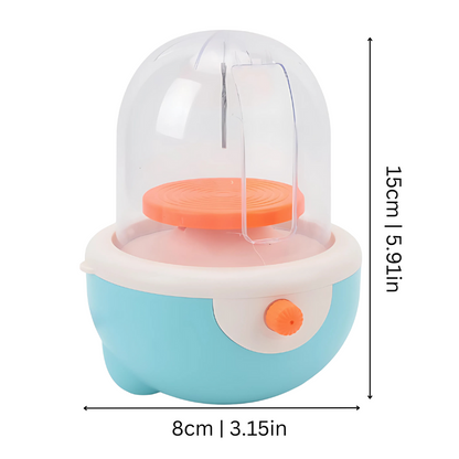 Educational toy: child sculpting clay on a mini pottery wheel, fostering creativity and fine motor skills