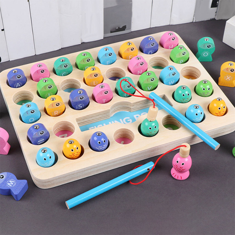 Kids Montessori magnetic fishing game for learning alphabet & numbers, educational toddler toy