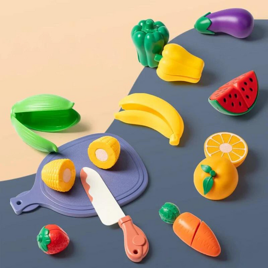 Kids' Montessori pretend play fruit cutting set with wooden knife for educational toddler skill development