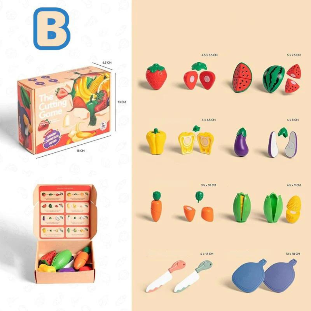 Montessori educational fruit toy set, perfect for pretend cooking play and fine motor skill development