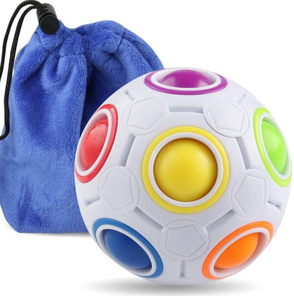 Close-up of a kids' travel-friendly sensory puzzle ball, showcasing its unique brain-teasing design