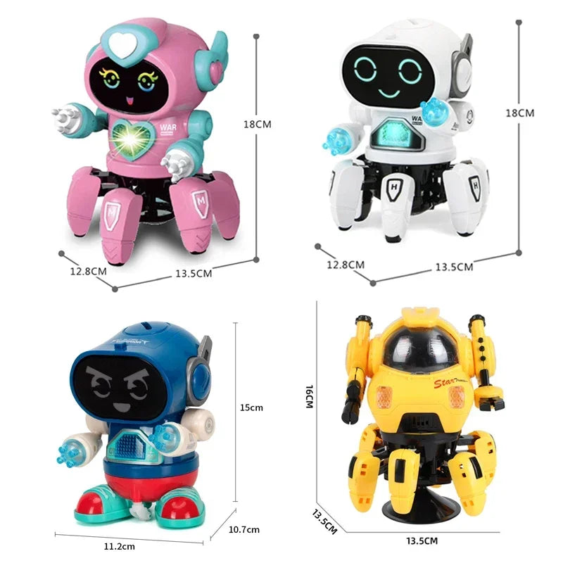 Musical dancing robot toy for kids, designed with flashing lights and durable plastic