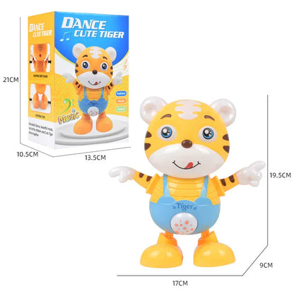Animated tiger robot toy, designed for kids, with sound, motion, and colorful flashing lights