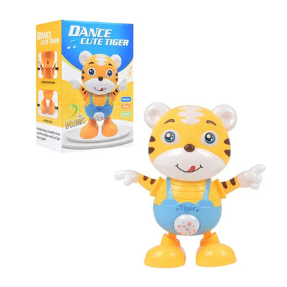 Musical dancing tiger robot action figure, plastic, with movable limbs and battery-operated fun