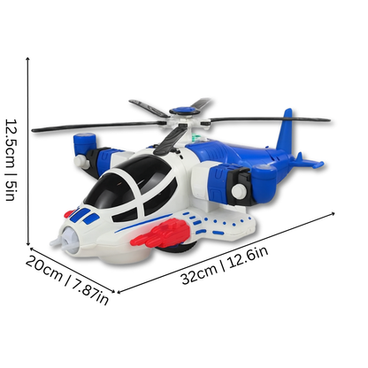 Interactive children's musical helicopter toy featuring flashing lights, promoting early development and entertainment