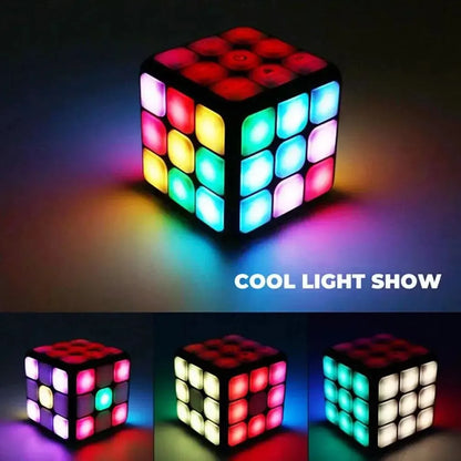 Children's musical activity cube, bright colors, with problem-solving games and hand-eye coordination features.