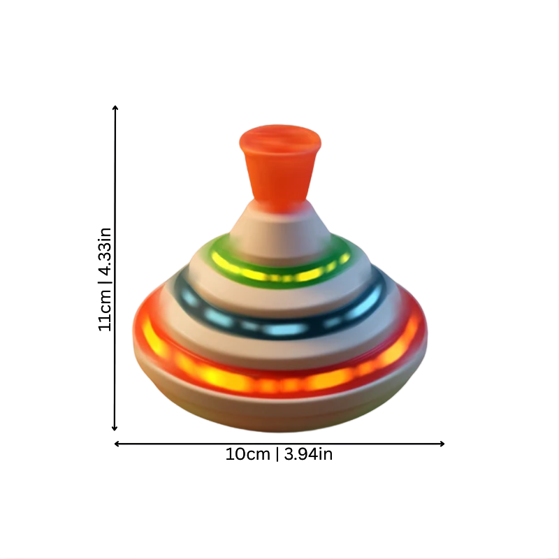 Educational spinning top toy for kids, featuring colorful lights and music, ideal for sensory development and fun.