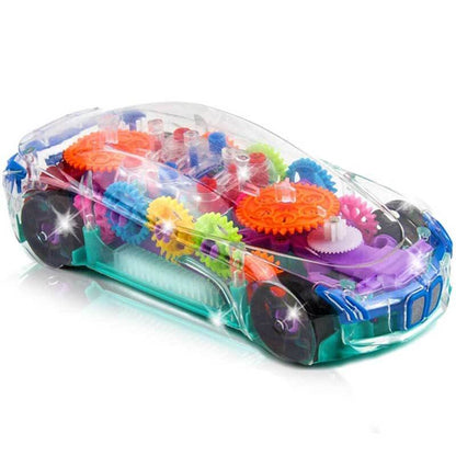 Kids' musical light-up transparent toy car for toddlers, showcasing inner gears, an educational activity toy.