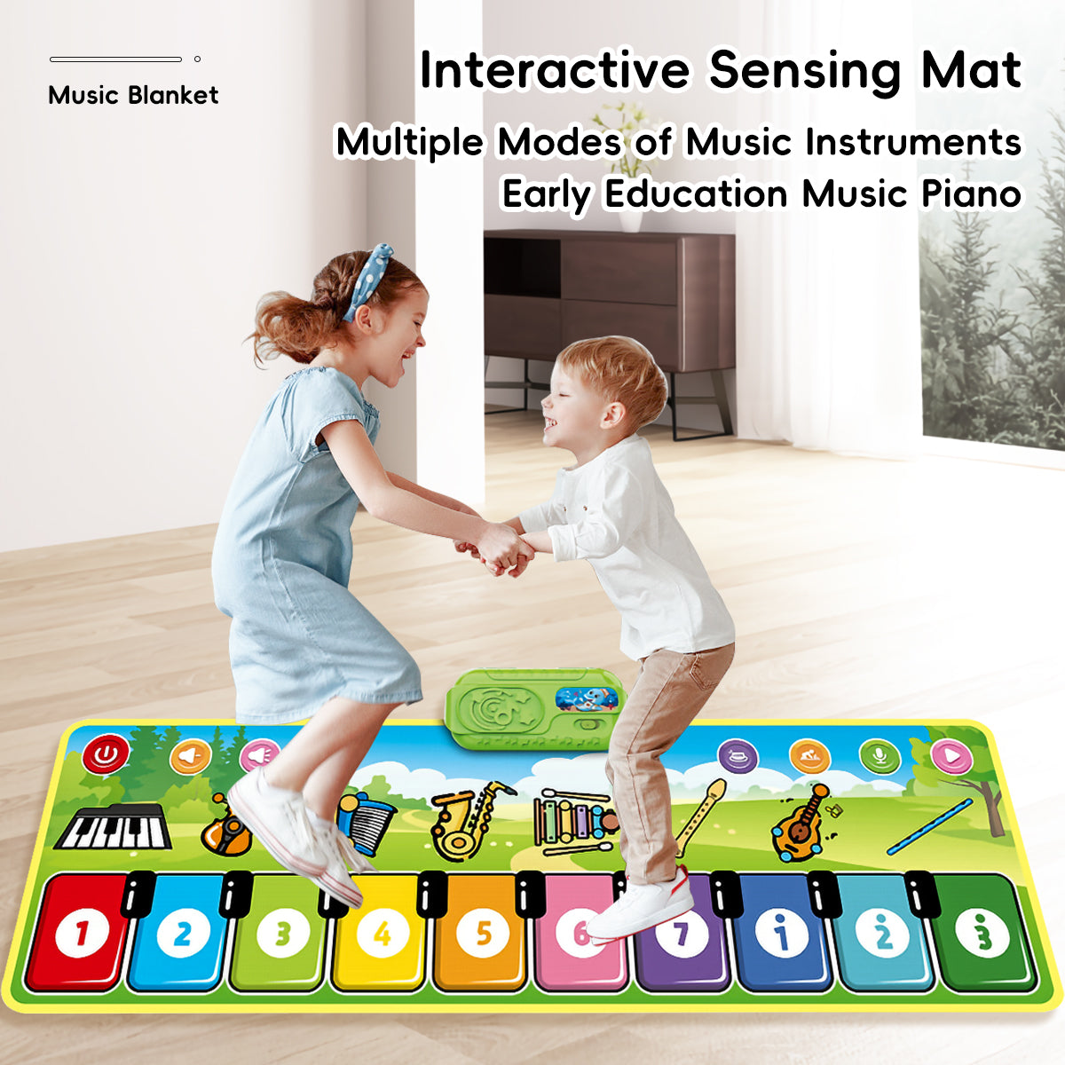 Close-up of a musical piano play mat showing colorful keys and sturdy material for kids